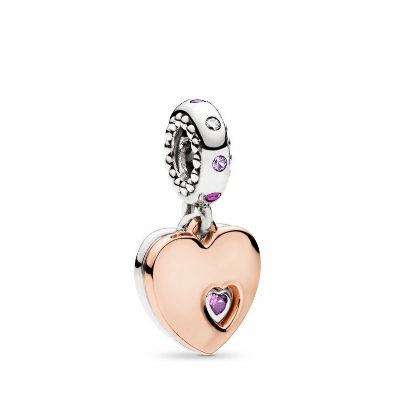 Pandora Two Hearts Dangle Charm Ireland - Pandora Rose/Sterling Silver/Pink/Mixed Stones - 790136HLQ